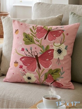 Butterfly and Flower Print Cushion & Filler